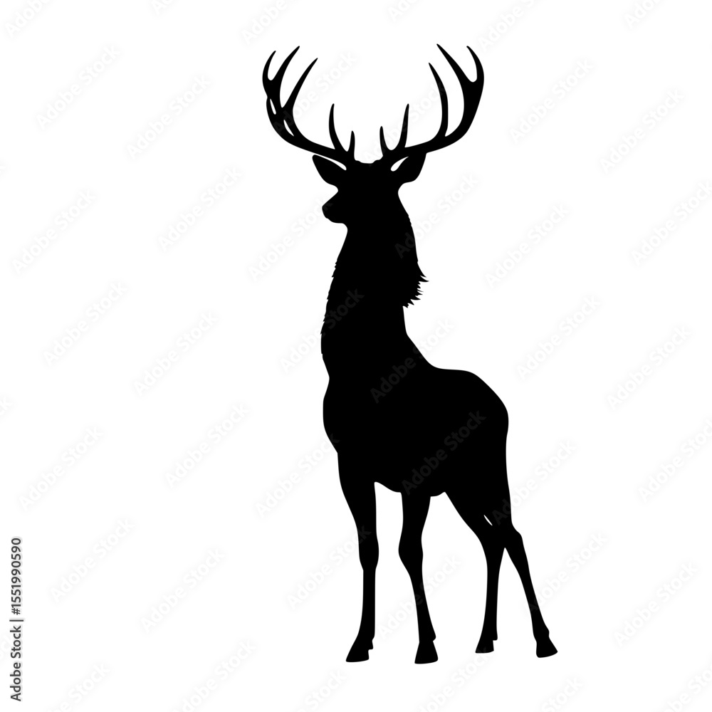 Obraz premium Silhouette of a standing deer with large antlers on white background