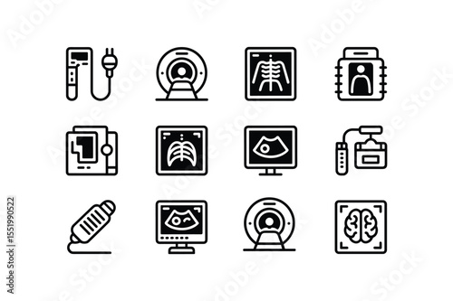 Medical Icon Set Black White Line Art Scan Images vector