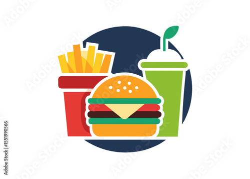 Delicious Burger, Fries, and Soda Combo Fast Food Illustration