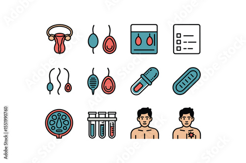 Reproductive Health Icon Set Teal Red Medical Symbols