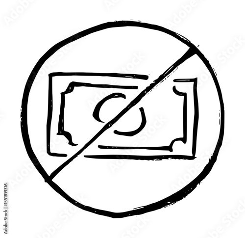 No Cash Icon Ink Brush Stroke Style Drawing Vector