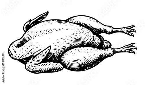 Chicken vector engraving style illustration