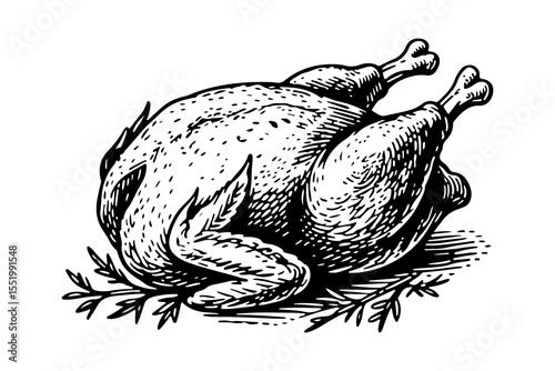 Chicken vector engraving style illustration