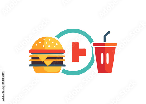 Unhealthy Food Choices Burger and Soda Icon