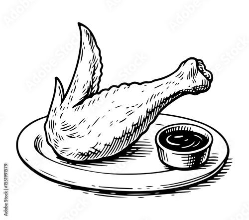 Chicken vector engraving style illustration