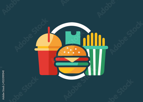 Delicious Burger Combo Burger, Fries, and Soda Icon