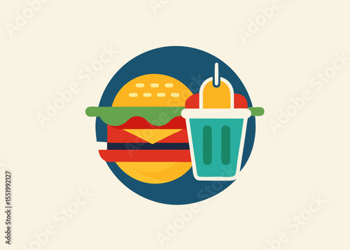 Delicious Burger and Refreshing Drink Fast Food Illustration