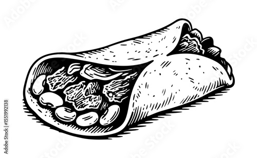 Enchilada vector engraving style illustration