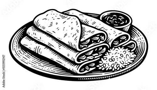 Enchilada vector engraving style illustration