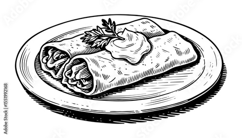 Enchilada vector engraving style illustration