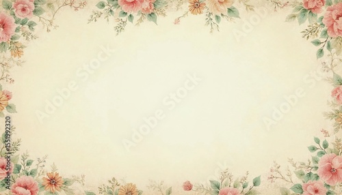 Faded Floral Vintage Wallpaper with Distressed Texture