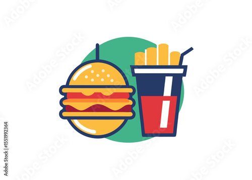 Delicious Burger, Fries, and Soda Combo Fast Food Icon Illustration