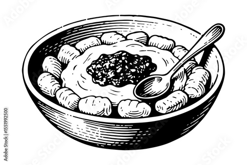 Gnocchi vector engraving style illustration