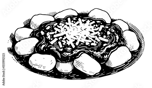 Gnocchi vector engraving style illustration