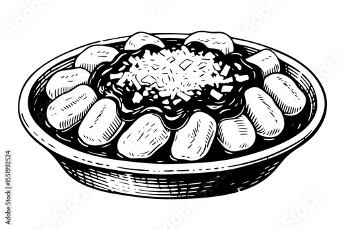 Gnocchi vector engraving style illustration
