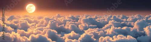 View of a large amount of clouds with a bright moon in the sky