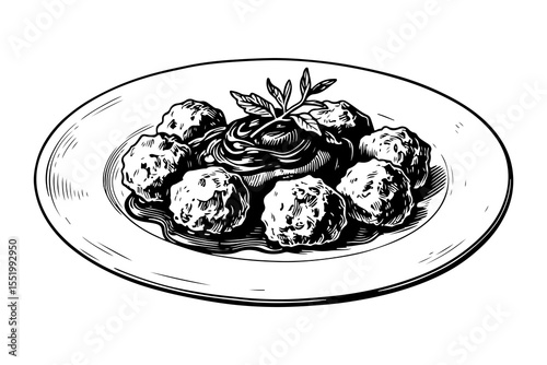 Meatball vector engraving style illustration