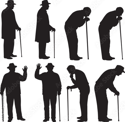 Elderly man standing with cane vector illustration