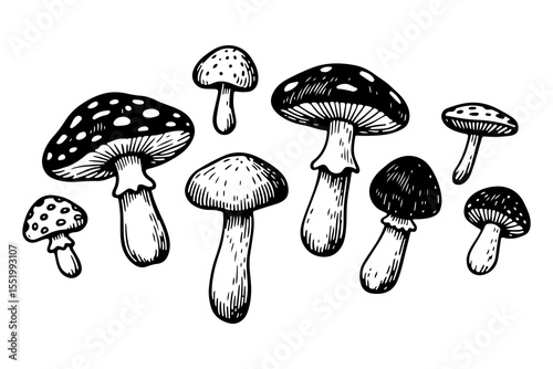 Mushroom vector engraving style illustration