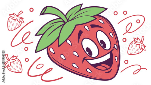 Happy Cartoon Strawberry Illustration A Delightful Fruit Character Design