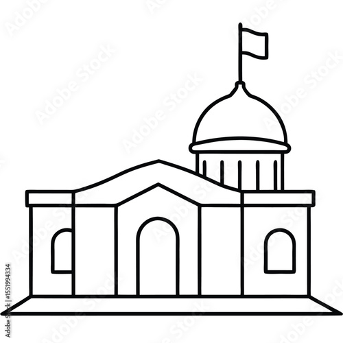 Outline Of Historic Building With Flag Waving Vector