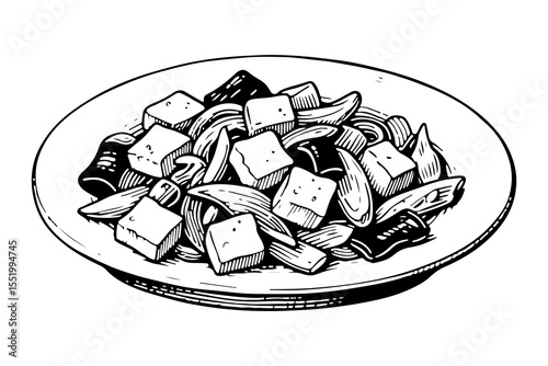 Tofu vector engraving style illustration