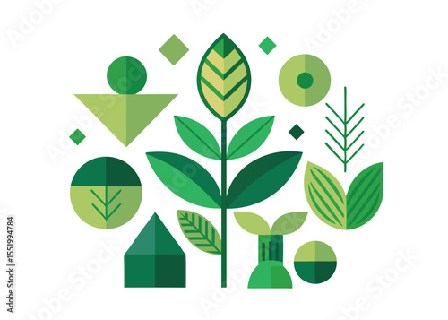 Collection of minimalist clean geometric plant and tree icons for design projects