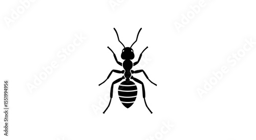 A minimalist black ant silhouette on a plain white background graphic vector