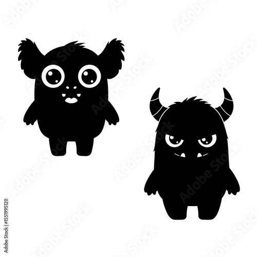 Adorable cartoon monsters silhouette set for halloween themed designs and illustrations