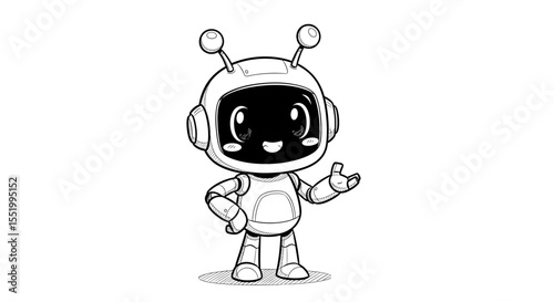 Adorable Line Art Robot Character Illustration for Children's Designs and Educational Resources