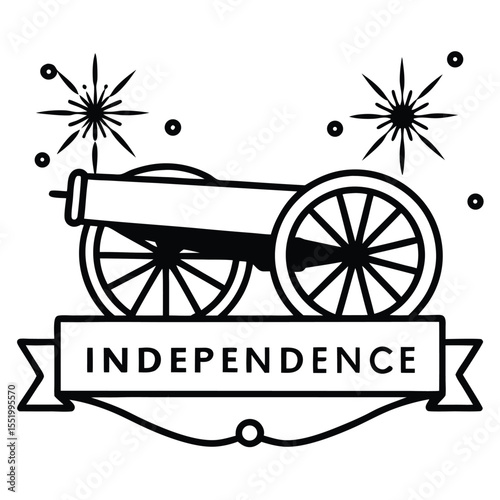 Vintage Cannon And Fireworks In Independence Theme