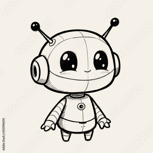 Charming cartoon robot illustration with expressive eyes and friendly design