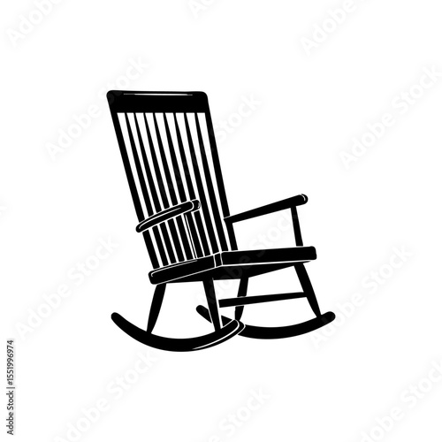 Minimalist vector logo of a vintage wooden rocking chair in black silhouette style.

