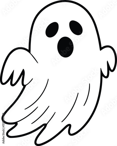 Surprised Halloween Ghost Line Art – Simple Spooky Vector Illustration