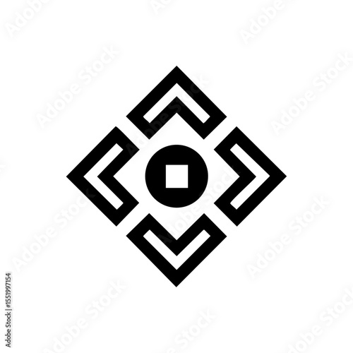 Diamond-shaped feng shui coin with a square hole in the center

