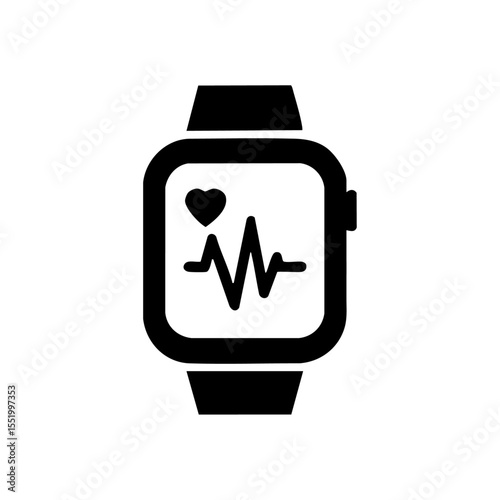Vector icon of smartwatch with heart and ECG signal in a sleek modern design.

