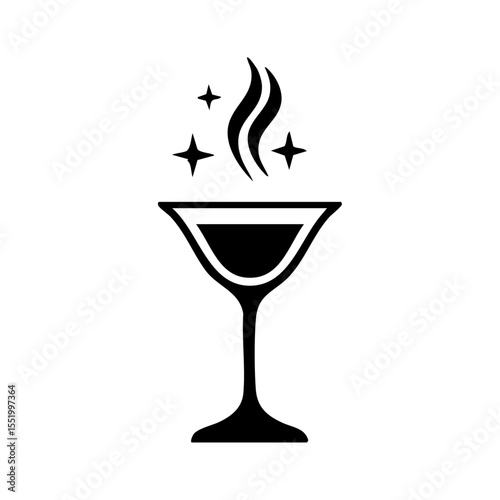Minimal drink icon featuring elegant stemmed glass with aromatic steam.

