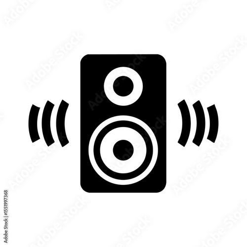 Minimalist black vector of speaker icon with echo lines and subwoofer detail.

