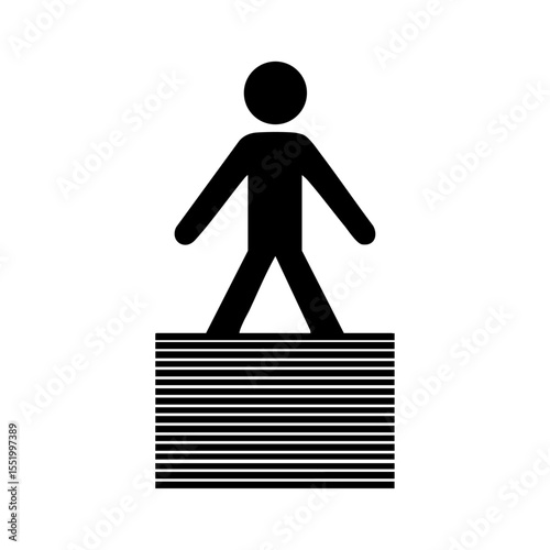 Figure standing on top of a paper pile, symbolizing success


