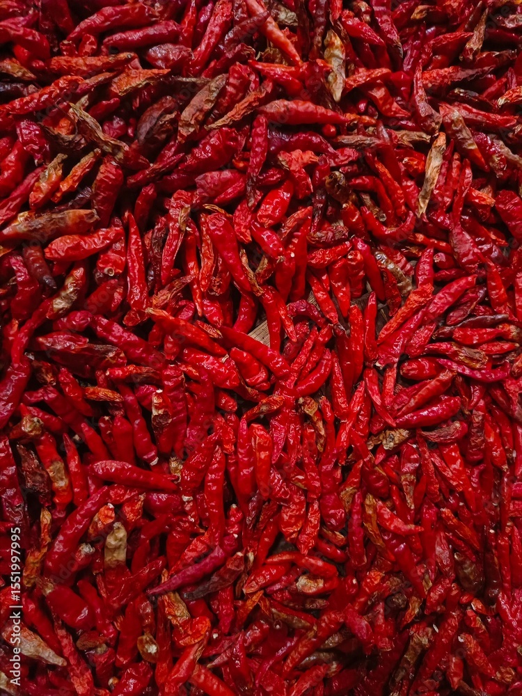 Fototapeta premium Dry Spicy Red Chili Peppers with Textured Skin 