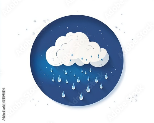 Cloud Raining Down Inside Circle over Dark Blue Sky with Sparse Stars and Soft White Edges