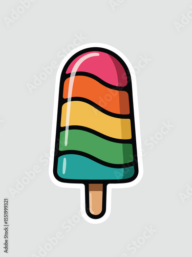 Colorful Popsicle Sticker Illustration. Summer Ice Cream Illustration