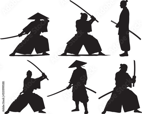 Samurai practicing martial arts with katana vector illustration