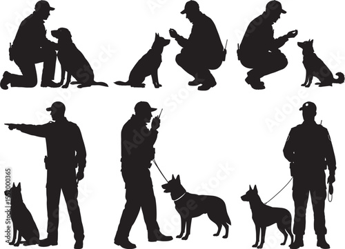 Security guard with dog patrol vector illustration