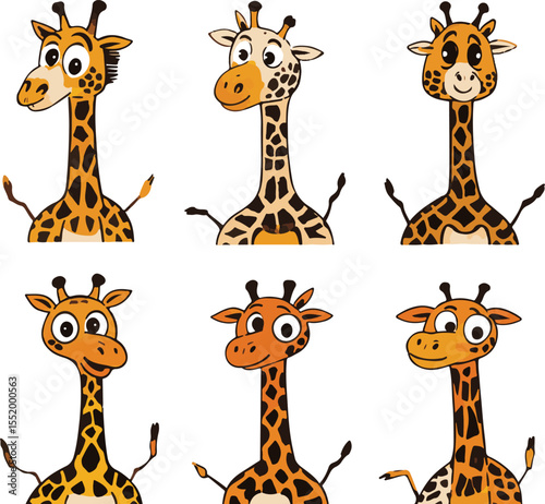 A fun set of cute baby giraffe cartoon animal illustrations for your wild safari zoo adventure