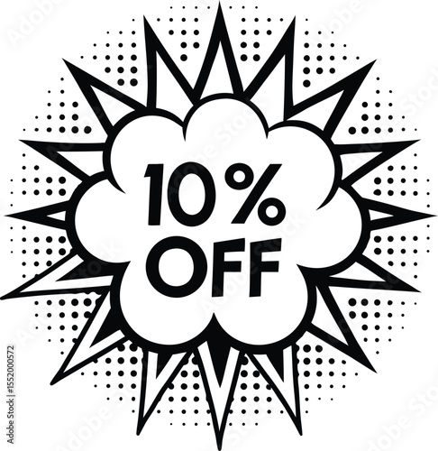 Comic Book Style 10 Percent Off Sale Explosion with Halftone Pattern