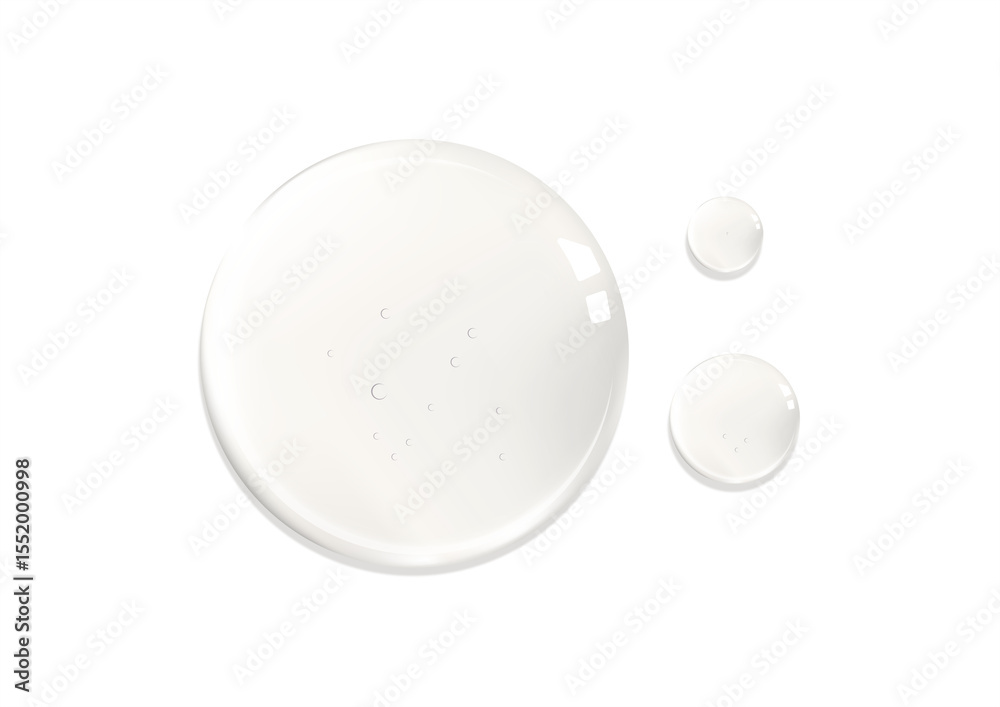 © Rhidona - Gel serum texture. Clear skin care liquid drops. Water drops. Cosmetic product swatch isolated on white background