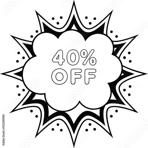 Eye catching sale announcement with forty percent off in black and white