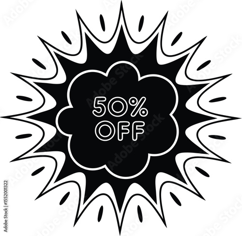 Eyecatching graphic design showcasing a massive fifty percent discount offer