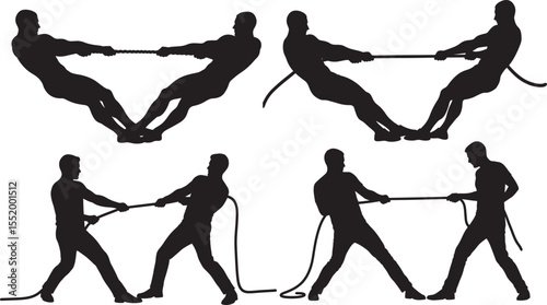 Two men pulling rope in tug of war vector illustration